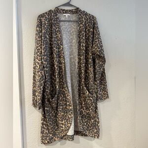 Ivoire Leopard Print Open Front Cardigan Sweater size Large